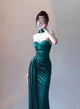 Classy Sheath Sweetheart Slit Satin Ruffles Long Prom Dresses Formal Gown Summer Wedding Guest Dresses Wedding Guest Outfit HZ1214