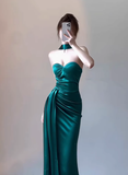 Classy Sheath Sweetheart Slit Satin Ruffles Long Prom Dresses Formal Gown Summer Wedding Guest Dresses Wedding Guest Outfit HZ1214