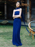 Classy Sheath Strapless Royal Blue Satin Long Prom Dresses Formal Gown Summer Wedding Guest Dresses Wedding Guest Outfit HZ1214