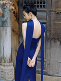 Classy Sheath Strapless Royal Blue Satin Long Prom Dresses Formal Gown Summer Wedding Guest Dresses Wedding Guest Outfit HZ1214