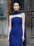 Classy Sheath Strapless Royal Blue Satin Long Prom Dresses Formal Gown Summer Wedding Guest Dresses Wedding Guest Outfit HZ1214