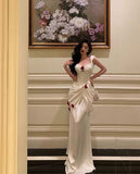Modest Mermaid White Satin Formal Prom Gown Summer Wedding Guest Dress Bridal Guest Dresses Wedding Outfits For Guest HZ1214