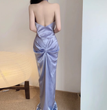 Classy Sheath High Neck Lilac Satin Long Prom Dresses Formal Gown Summer Wedding Guest Dresses Wedding Guest Outfit HZ1214