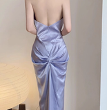 Classy Sheath High Neck Lilac Satin Long Prom Dresses Formal Gown Summer Wedding Guest Dresses Wedding Guest Outfit HZ1214