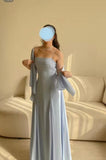 Modest A line Spaghetti Straps Light Blue Formal Prom Gown Summer Wedding Guest Dress Bridal Guest Dresses Wedding Outfits For Guest HZ1214