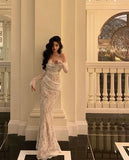 Classy Mermaid Off The Shoulder White Lace Formal Long Prom Gown Summer Wedding Guest Dress Bridal Guest Dresses Wedding Outfits For Guest HZ1214