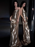 Modest Mermaid Strapless Champagne Sequins Formal Gown 20th Birthday Dress Prom Dresses Backless 18th Birthday Outfits HZ1214