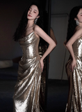 Modest Mermaid Strapless Champagne Sequins Formal Gown 20th Birthday Dress Prom Dresses Backless 18th Birthday Outfits HZ1214