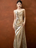 Classy Mermaid Sweetheart Sequin Gold Long Prom Dresses Formal Gown Summer Wedding Guest Dress Wedding Outfits For Guest HZ1214