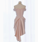 Sexy Sheath Off The Shoulder Pink Satin Short Homecoming Dresses Summer Hoco Dresses Cocktail Dress Birthday Outfits HZ1214