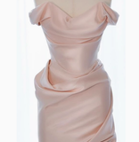 Sexy Sheath Off The Shoulder Pink Satin Short Homecoming Dresses Summer Hoco Dresses Cocktail Dress Birthday Outfits HZ1214