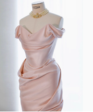 Sexy Sheath Off The Shoulder Pink Satin Short Homecoming Dresses Summer Hoco Dresses Cocktail Dress Birthday Outfits HZ1214