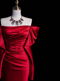 Classy Sheath Off The Shoulder Red Satin Long Prom Dresses Formal Gown Summer Wedding Guest Dresses Wedding Guest Outfit HZ1214