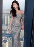 Classy Sheath Off The Shoulder Sequin Long Prom Dresses Formal Gown Summer Wedding Guest Dresses Wedding Guest Outfit HZ1214