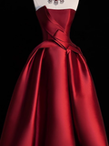 Modest Ball Gown Strapless Burgundy Satin Formal Gown 20th Birthday Dress Prom Dresses 18th Birthday Outfits HZ1214