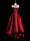 Modest Ball Gown Strapless Burgundy Satin Formal Gown 20th Birthday Dress Prom Dresses 18th Birthday Outfits HZ1214