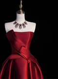 Modest Ball Gown Strapless Burgundy Satin Formal Gown 20th Birthday Dress Prom Dresses 18th Birthday Outfits HZ1214