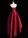 Modest Ball Gown Strapless Burgundy Satin Formal Gown 20th Birthday Dress Prom Dresses 18th Birthday Outfits HZ1214