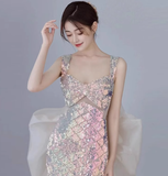 Classy Mermaid Straps Sequin Long Prom Dresses Formal Gown Summer Wedding Guest Dresses Wedding Guest Outfit HZ1214