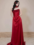 Classy Sheath Sweetheart Red Long Prom Dresses Formal Gown Summer Wedding Guest Dress Wedding Outfits For Guest HZ1214
