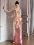 Modest A line Straps Pink Sequin Formal Gown 20th Birthday Dress Prom Dresses 18th Birthday Outfits HZ1214