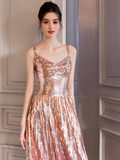 Modest A line Straps Pink Sequin Formal Gown 20th Birthday Dress Prom Dresses 18th Birthday Outfits HZ1214