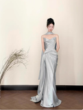 Modest Mermaid Sweetheart Satin Light Blue Formal Gown 20th Birthday Dress Prom Dresses 18th Birthday Outfits HZ1214