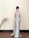 Modest Mermaid Sweetheart Satin Light Blue Formal Gown 20th Birthday Dress Prom Dresses 18th Birthday Outfits HZ1214