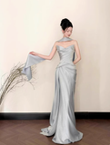 Modest Mermaid Sweetheart Satin Light Blue Formal Gown 20th Birthday Dress Prom Dresses 18th Birthday Outfits HZ1214