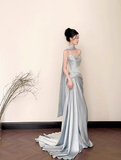 Modest Mermaid Sweetheart Satin Light Blue Formal Gown 20th Birthday Dress Prom Dresses 18th Birthday Outfits HZ1214