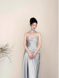 Modest Mermaid Sweetheart Satin Light Blue Formal Gown 20th Birthday Dress Prom Dresses 18th Birthday Outfits HZ1214