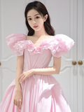 Pretty Ball Gown Sweetheart Satin Pink Long Quinceanera Dress Formal Gowns Vestido De 15 Anos Sweet 16 Dress HZ1214