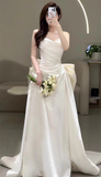Dreamy Wedding Dress Sheath Sweetheart White Satin Summer Long Wedding Dresses Bridal Gowns HZ1214