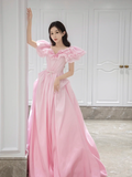 Pretty Ball Gown Sweetheart Satin Pink Long Quinceanera Dress Formal Gowns Vestido De 15 Anos Sweet 16 Dress HZ1214