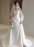 Dreamy Wedding Dress Sheath Sweetheart White Satin Summer Long Wedding Dresses Bridal Gowns HZ1214