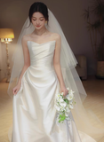 Dreamy Wedding Dress Sheath Sweetheart White Satin Summer Long Wedding Dresses Bridal Gowns HZ1214