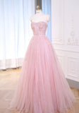 Pretty Ball Gown Sweetheart Tulle Pink Long Quinceanera Dress Formal Gowns Vestido De 15 Anos Sweet 16 Dress HZ1214