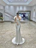 Dreamy Wedding Dress Mermaid Spaghetti Straps White Satin Summer Long Wedding Dresses Bridal Gowns HZ1214