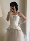 Dreamy Wedding Dress Ball Gown Strapless White Tulle Summer Long Wedding Dresses Bridal Gowns HZ1214