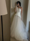 Dreamy Wedding Dress Ball Gown Strapless White Tulle Summer Long Wedding Dresses Bridal Gowns HZ1214