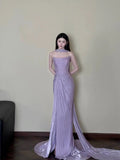 Classy Sheath Strapless Lilac Long Prom Gown Summer Wedding Guest Dress Bridal Guest Dresses Wedding Outfits For Guest With Scarf HZ1214