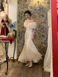 Vintage Wedding Dress Mermaid Off The Shoulder White Lace Summer Long Wedding Dresses Bridal Gowns HZ1214