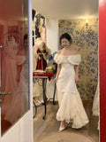 Vintage Wedding Dress Mermaid Off The Shoulder White Lace Summer Long Wedding Dresses Bridal Gowns HZ1214