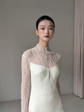 Vintage Wedding Dress Mermaid High Neck Long Sleeves White Lace Summer Long Wedding Dresses Bridal Gowns HZ1214