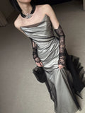 Vintage Wedding Dress Mermaid Strapless Black Summer Long Wedding Dresses Bridal Gowns HZ1214