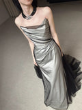Vintage Wedding Dress Mermaid Strapless Black Summer Long Wedding Dresses Bridal Gowns HZ1214