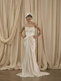 Vintage Wedding Dress Mermaid Strapless White Summer Long Wedding Dresses Bridal Gowns HZ1214