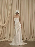 Vintage Wedding Dress Mermaid Strapless White Summer Long Wedding Dresses Bridal Gowns HZ1214