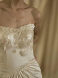 Vintage Wedding Dress Mermaid Strapless White Summer Long Wedding Dresses Bridal Gowns HZ1214
