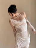 Vintage Wedding Dress Mermaid Irregular Neck White Lace Summer Long Wedding Dresses Bridal Gowns HZ1214